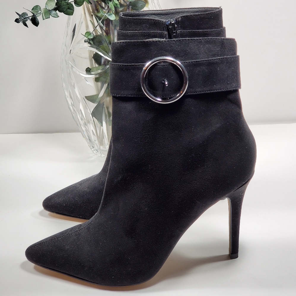 New Suede Black Ankle Buckle Boot Size 9